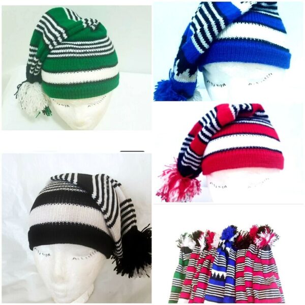 Igbo Nigerian Traditional War Dance Hat Cap. Ohafia Men's Knitted Stripped Hat