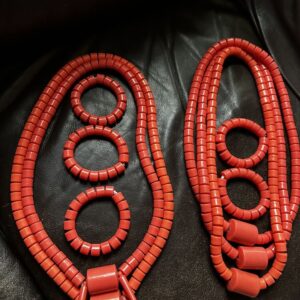 Traditional Igbo Edo Traditional wedding Coral Orange Beads Necklace & Bracelet