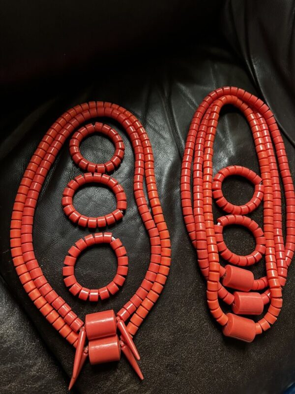 Traditional Igbo Edo Traditional wedding Coral Orange Beads Necklace & Bracelet