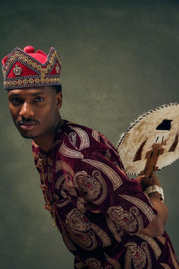 Isi Agu Igbo Attire with Red Igbo Hat and Ceremonial